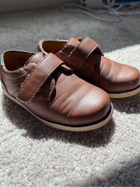 jumping beans Brown Faux Leather Velcro Toddler Boys Dress Shoes size 9T